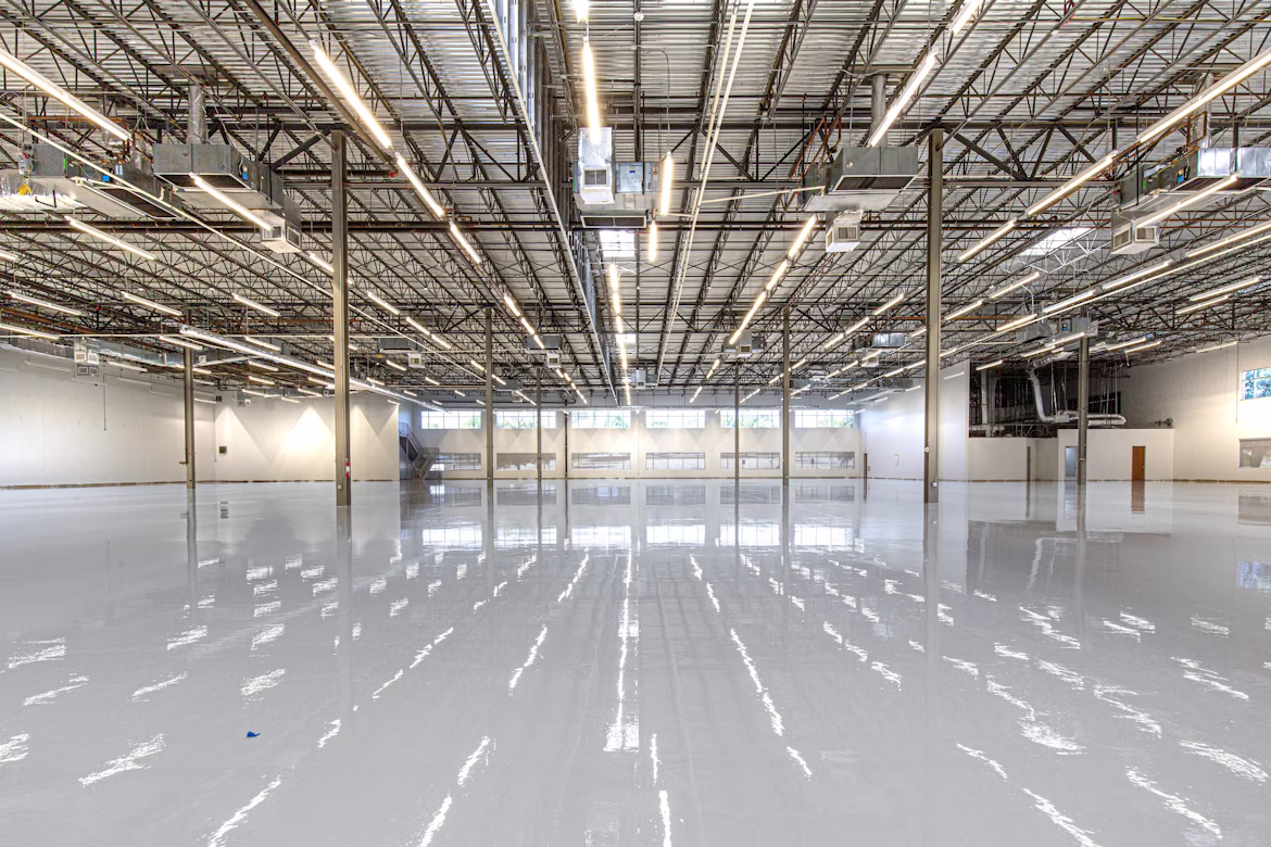 Commercial epoxy flooring installed in a warehouse in St. George, Washington County Utah